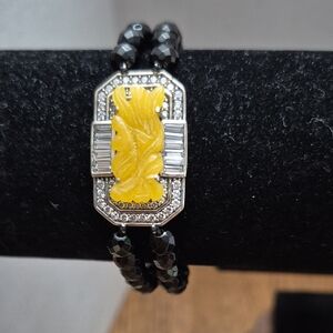 Elegant Black and Yellow Beaded Bracelet w/ Magnetic Clasp